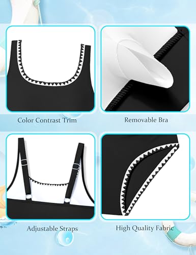 Image of CRISONE Girl Swimsuit One Piece Bathing Suit for Girls Retro Square Neck Adjustable Straps Girls' Swimwear 9-16Y
