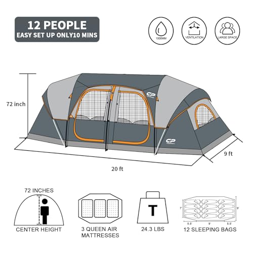 CAMPROS CP 12-Person 3 Room Tent