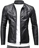Crone Epic Herren Lederjacke Cleane Basic Jacke aus weichem Schafs-Leder (M, Schwarz)