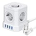Produktbild VOOMY 9-in-1 Steckdosenwürfel mit USB, Steckdosenleiste 5-Fach mit 4 USB, Mehrfachsteckdose mit Schalter, Steckdosenleiste Überspannungsschutz, 2500W Powercube 2M Kabel für Büro, Zuhause, Weiß