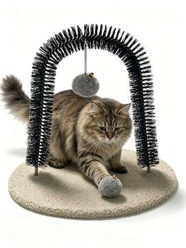Cat Arch Grooming Brush, Self Groomer wtih Solid Wood Scratching Pad Rubbing Post & Toy with Mini Mouse Pet Scratchers Fur Massager Cat Face Head Self Grooming Brush for Kittens Small Cats - image 8