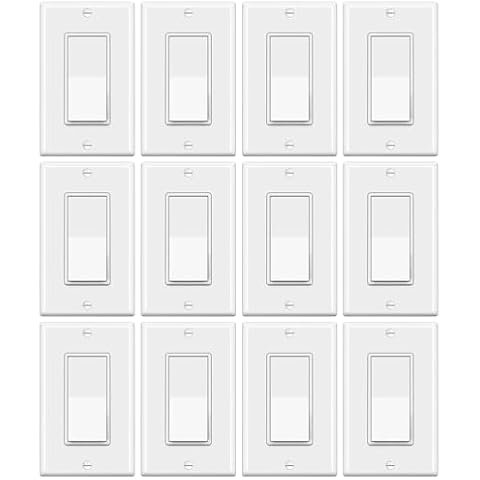 ELECTECK 12 Pack Single Pole Rocker Light Switch, 15A 120/277V, Wallplate Included, UL Certified Cover