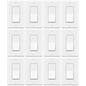 ELECTECK 12 Pack Single Pole Rocker Light Switch, 15A 120/277V, Wallplate Included, UL Certified