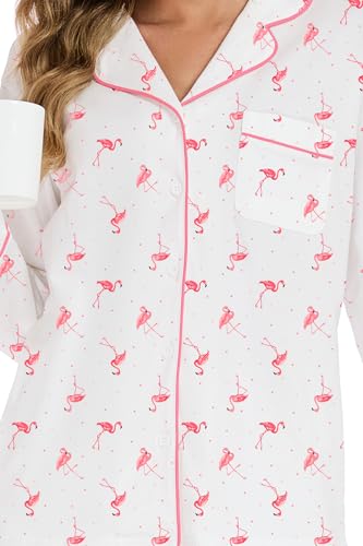 Image of LUBOT 100% Cotton Pajamas for Women Pajama Set 2 Piece PJ Sleepwear Set Soft Ladies Button Knit Long Sleeve Loungewear XS-XXL