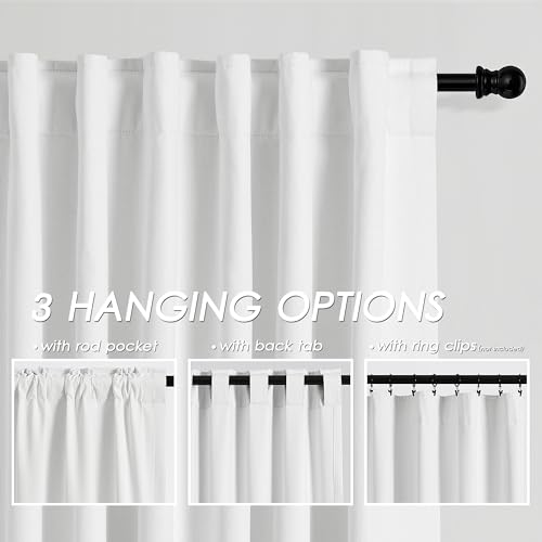 Nanspring HKC12-WT5284 White Linen Blackout Curtains 84 Inches Long 2 Panels For Living Room Back Tab Modern Cotton Textured Pure White Black Out Curtains Heating Blocking Linen Curtain Panels For Bedroom Nursery Kids thumb #2