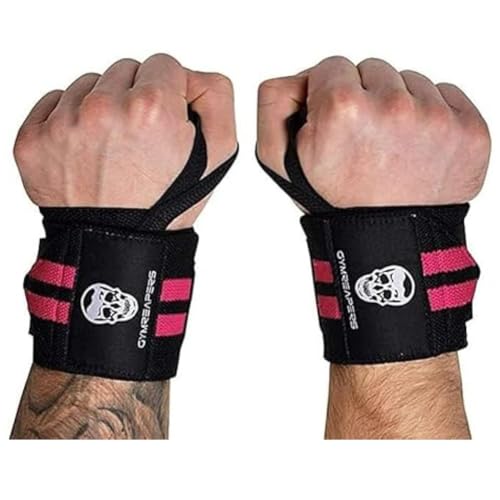 Gymreapers Weightlifting Wrist Wraps (Competition Grade) 18 Professional Quality Wrist Support with Heavy Duty Thumb Loop - Best Wrap for Powerlifting Strength Training Bodybuilding(Pink 18)