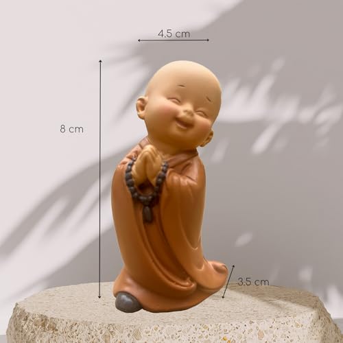 Zen'Light Buddha Statue Made of Smiling Bonze with Rosary, Cheerful Atmosphere in Your Sacred Room, Beautiful Lucky Figure - Image 4