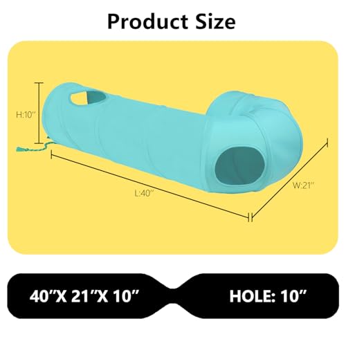 Image of Cat Tunnel, 2-Way Collapsible Cat Tube with Interactive Peek-A-Boo Hole, Toy Ball, and Rope - Ideal for Indoor Cats, Kittens, and Rabbits (Light Blue)
