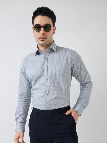 Image of Raymond Men Regular Fit Structure Pattern Pure Cotton Semi Cutaway Collar Full Sleeve Formal Shirt