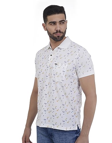 Image of PRORIDERS Half Sleeve Cotton Blend Regular Fit Men's Polo with Snap Button and Floral Print for Casual wear T-Shirt