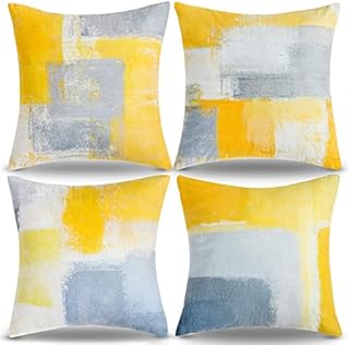 Yellow and Grey Cushion Covers 45 X 45 Sofa Cushions Geometric Cushions Abstract Art Velvet Cushion Cover Painting Square Pillowcase Pillow Covers 4 Decorative Pillows for Bed Sofe Garden Cushions