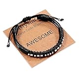 Boyfriend Valentines Day Gifts, Cool Gifts for Men Awesome Morse Code Bracelets for Boyfriend Black Leather Bracelet for Men Birthday Gift for Him Inspirational Coworker Adjustable Leather Mens Gift