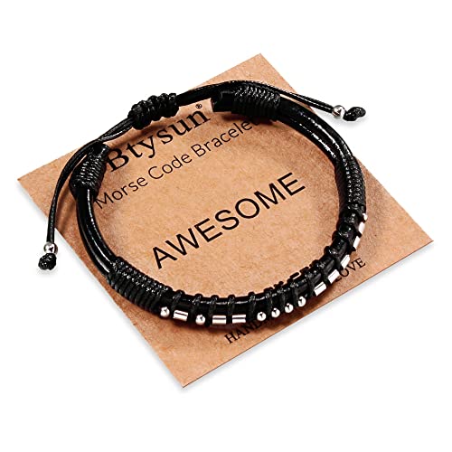 Boyfriend Valentines Day Gifts, Cool Gifts for Men Awesome Morse Code Bracelets for Boyfriend Black Leather Bracelet for Men Birthday Gift for Him Inspirational Coworker Adjustable Leather Mens Gift