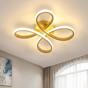 Ceiling Lights, Gold Flower Ceiling Light 30W, Creative Flower Shape Chandeliers Light for Living Room, Semi Flush Ceiling Light for Bedroom, Kitchen, 3000K Warm White