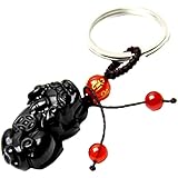 Betterdecor Handmade Feng Shui Obsidian Pi Yao/Pi Xiu Key Chain or Hanging for Wealth Luck Pouch
