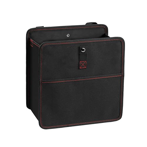 Image of Simple Deluxe Car Trash Can with Lid and Adjustable Straps,Waterproof Automotive Garbage Can, Portable and Collapsible, Multipurpose Trash Bin for Car,3 Gallon, Black