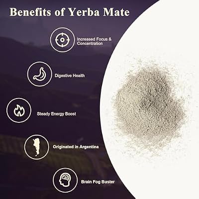Yerba Mate Peach Mango Energy Tea Powder Clean Plant-Based Focus Drink with Probiotics & Adaptogens Low Sugar, No Crash, Smooth Taste 30 Refreshing Servings
