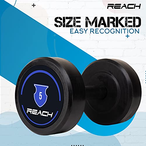 Image of Reach Round Rubber Dumbbells 5 Kg Set of 2 for Men & Women | Gym Equipment Set for Home Gym Workout & Exercise | For Strength Training & Fitness Accessories & Tools