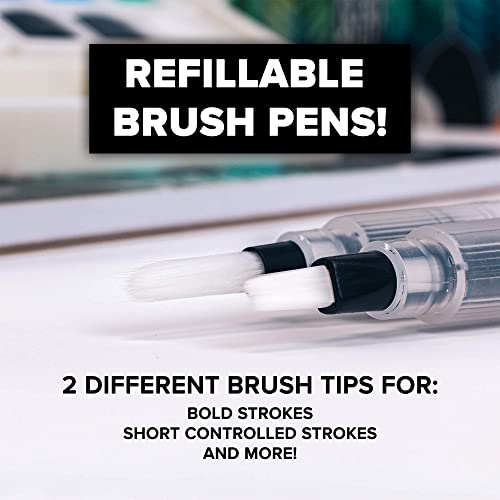 GenCrafts Watercolor Paint Palette 48 Premium Colors with Paper Pad 2 Refillable Brush Pens