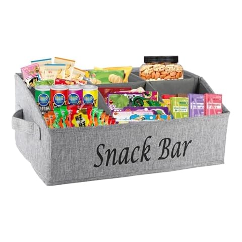 Xbopetda Snack Organizer for Countertop, Fabric Snack Organizer with Handles, 6 Compartment Snack Box Container Snack Basket, Snack Bar Station Organizer, Kitchen Cabinet Pantry Organizer and Storage Cover