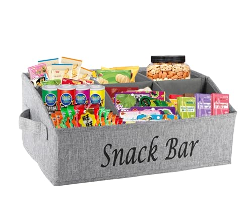 Xbopetda Snack Organizer for Countertop, Fabric Snack Container with Handles, 6 Compartment Snack Box Bin Snack Basket, Snack Bar Station Decor, Kitchen Cabinet Pantry Organizer and Storage
