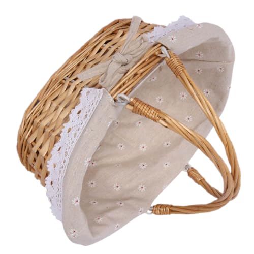 Housoutil Cesta Tejida de Material Sintético Portátil con Asa Ajustable para Almacenamiento y Fiestas Estilo Rústico Color Caqui