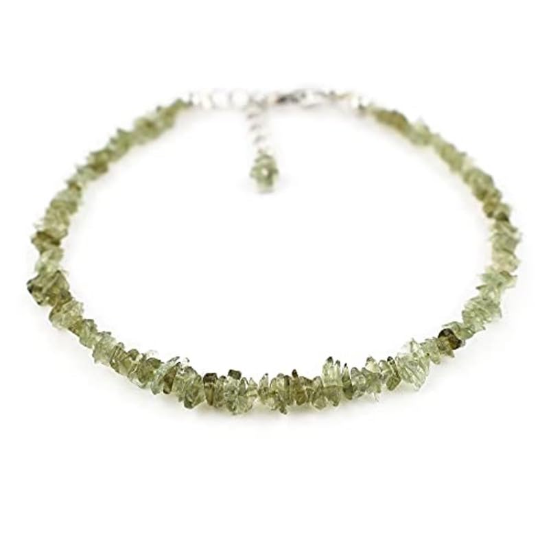 RRJEWELZNatural Moldavite 3-5mm Uncut Chips Shape Rough Cut Gemstone Beads 7 Inch Adjustable Silver Plated Clasp Bracelet For Men, Women. Natural Gemstone Stacking Bracelet. | Lcbr_04587