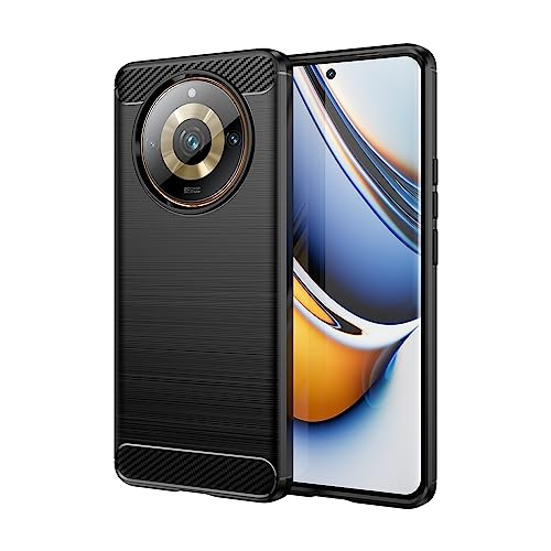 Max Power Digital Funda para móvil Realme 11 Pro/Realme 11 Pro Plus Carcasa Protectora Antigolpes Silicona Negra Diseño Fibra de Carbono Resistente Absorción de Choque [Compatible Carga Inalámbrica]