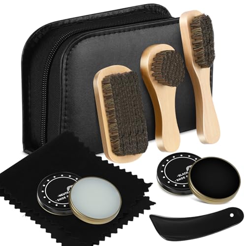 Loopeer 8 Pcs Shoe Shine Kit Leather Shoe Polish Brush Care Kit (Black,Classic)
