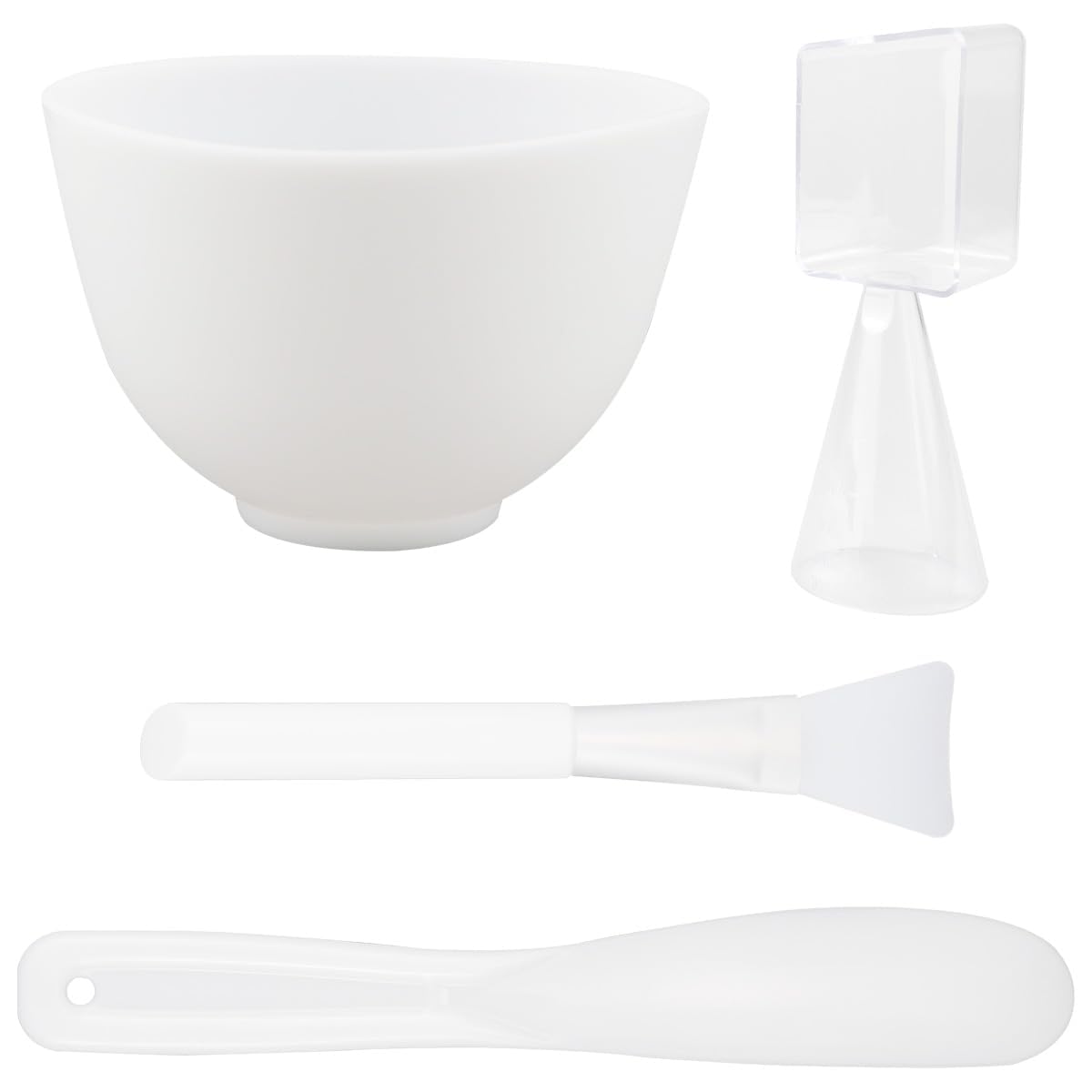 Silicone Face Mask Mixing Bowl Set, Microwavable Silicone Facial Mud Bowl with Bowl Stick Spatula, Face Mask Applicator, Measuring Cup, Cosmetic Beauty Tool for Home Salon(4PCS White)