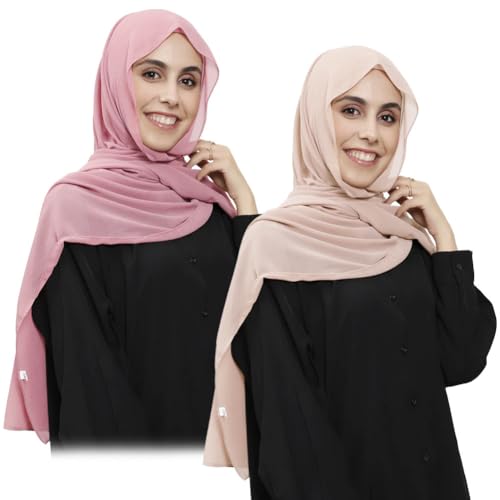 Besforta Lot de 2 hijabs instantanés en mousseline pour femme avec aimant intégré et sous-bonnet cousu, foulard de tête, bonnets sous foulard, Taille unique