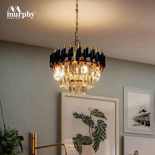 Image of Murphy Black Mamba Modern Crystal Pendant Light | Black & Gold Fixture | 20 inch Round (500mm) | Stainless Steel Tube Crystal with Golden Finish | Exquisite Design for Home & Office | Pack of 1
