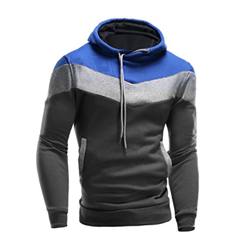 haoricu Mens Shirt, Autumn Winter Men Retro Long Sleeve Hoodie Hooded Sweatshirt Tops Jacket Coat Outwear (Blue, Medium)