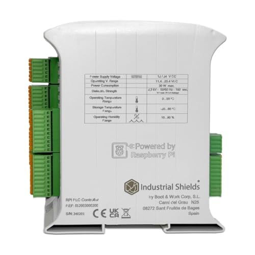 Industrial Shields Raspberry PLC 21 – Przemysłowy PLC oparty na Raspberry Pi 4 (4GB), 21 wejść/wyjść, RS485, I2C, SPI, UPS i RTC - Rozwiązanie do automatyki i przemysłowego IoT