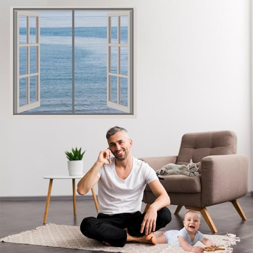 Moustiquaire 65x115cm Gris Rideau Moustiquaire Porte Fenetre Rideau Anti Mouche Elles Sont Idéales Pour les Fenêtres Coulissantes du Salon et les Fenêtres de Balcon