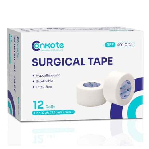 Conkote Soft Paper Surgical Tape 1" x 10 Yards, 12 Rolls, Gentle Adhesion