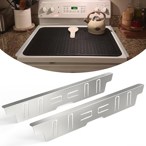 Image of 23.4 inch Stainless Steel Stove Side Gap Covers Oven Crevice Blocker Counter Gap Filler, Heat Resistant Slide-in Range Trim Guard for Seamless Kitchen Accessories, Gifts for Cooker - Silver