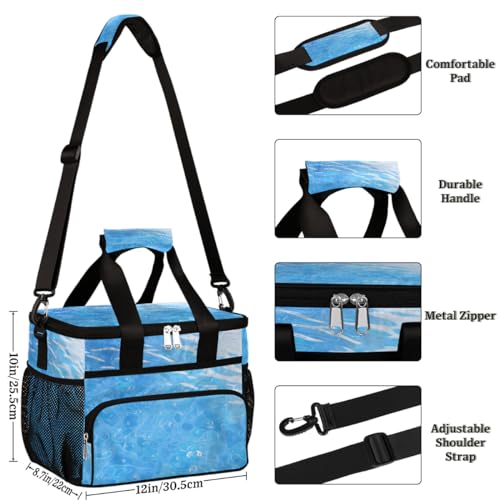 Blue Water Insulated Picnic Backpack Lunch Box for Women Men Picnic Basket Tote Lunch Bag Picnic Bag Portable Lunch Bags for Picnic, Beach, Work, Trip,Office, Camp Ocean