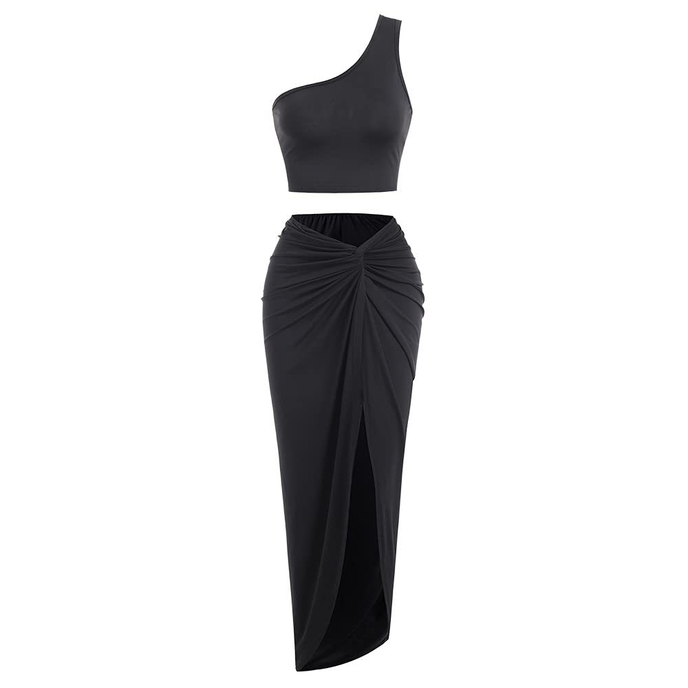 ZAFUL 2 Piece Skirt Sets for Women Crop Top Ruched Maxi Skirt Suiting