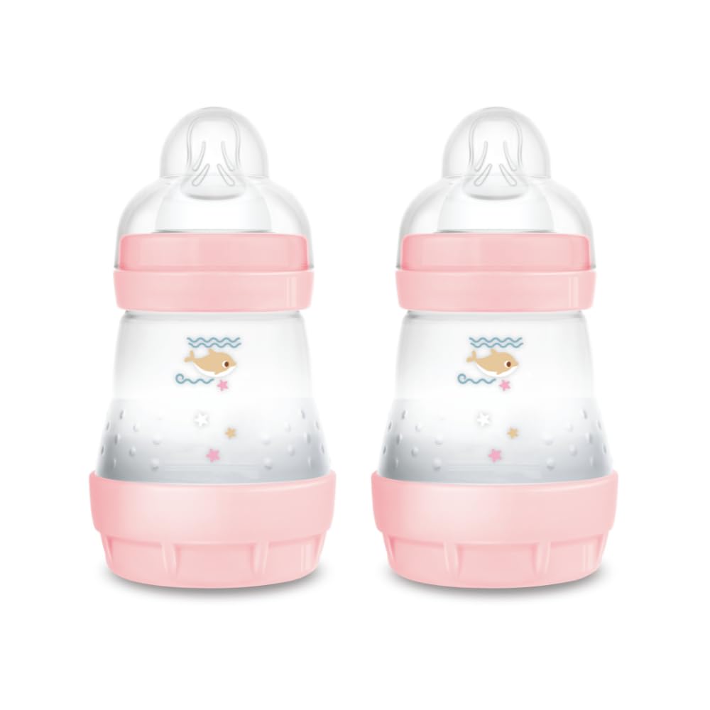 MAM Easy Start Babyflasche, 160 ml (2er-Set), Set mit 2 Anti-Kolik-Flaschen für gemischtes Stillen, reduziert Luftblasen und Koliken, Babyzubehör mit Sauger Größe 1, Lila