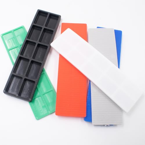 Image of 120 PCS Plastic Flat Shims Assorted Size Structural Tile Shims for Leveling, Six Sizes (3 /64, 5 /64, 1 /8, 5 /32, 13 /64, 15 /64 Inch), Grey, Green, White, Red, Blue and Black