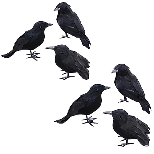6PCS Halloween Realistic Artificial Crows Fake Feather Birds Ravens for Christmas Outdoor Indoor Party Props Supplies Decorations Crow Model Halloween Birds Scary Ravens Halloween Decorations