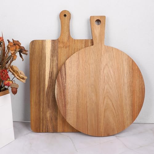 2 Pcs Wood Cutting Board with Handle Decorative Wooden Serving Bo...