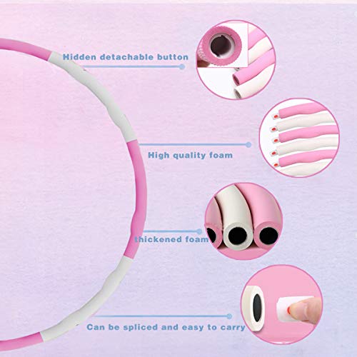 Buaszay Exercise Hoop for Adults and Child, Remove or Install The Number of Sections to Change The Size, and Can Increase its Weighted (Pink + White, 8 Sections,2 Pounds) - Thumbnail 2