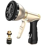 Qxiaozhan Heavy Duty Hose Nozzle, 9-IN-1 Spray Patterns, Spray Nozzles for Garden Hose with Metal Trigger & Lock Bar, 3/4" Thread & Connection Adapter, Suit for Watering Plants, Lawn, Car, Outdoor Pet