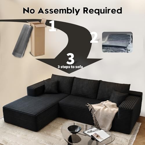 Image of 107.5 inch Cloud Modular Sectional Sofa Couch with L-Shape Chaise,Modern Minimalist Upholstered Couches for Living Room Bedroom,Deep Seat Corner Couch,No Assembly Required (Black,Left Facing Chaise)