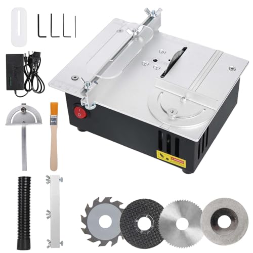 Mini scie circulaire de table pour le travail du bois DIY - Scie circulaire de table de précision portable avec bloc d'alimentation à 7 vitesses - Lame de scie réglable en hauteur 0,1 à 15 mm
