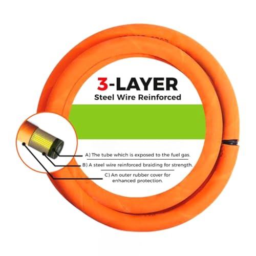 Image of SR LPG Hose Pipe 1.5 Meter | Flame Resistant & Leak Proof Gas Pipe | Reinforced Steel Wire Inside, Heavy Duty Rubber Outside | with 2 Clamps | LPG Tube for Home Kitchen (1.5 Meter)