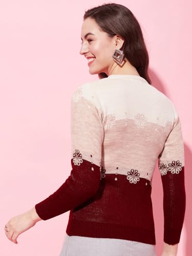 Image of Modeve Self Design Round Neck Casual Women Crop Top Sweater||Winterwear||