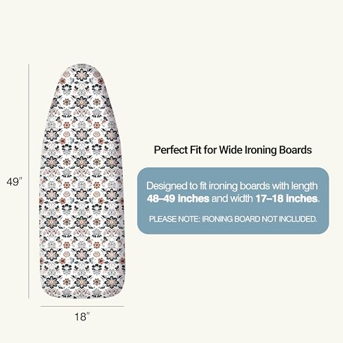 Image of Ironing Board Cover and Pad 18 inchx49 inch Extra Thick Natural Cotton,Scorch and Stain Resistant Iron Board Cover,Wide Ironing Board Cover with Fasteners Heavy Duty Heatproof Elastic Edge Floral